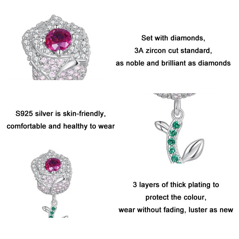 925 Sterling Silver Zirconia Rose Bracelet In 5