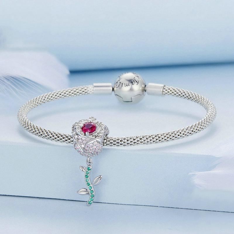 925 Sterling Silver Zirconia Rose Bracelet In 6