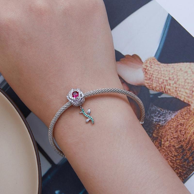 925 Sterling Silver Zirconia Rose Bracelet In 7
