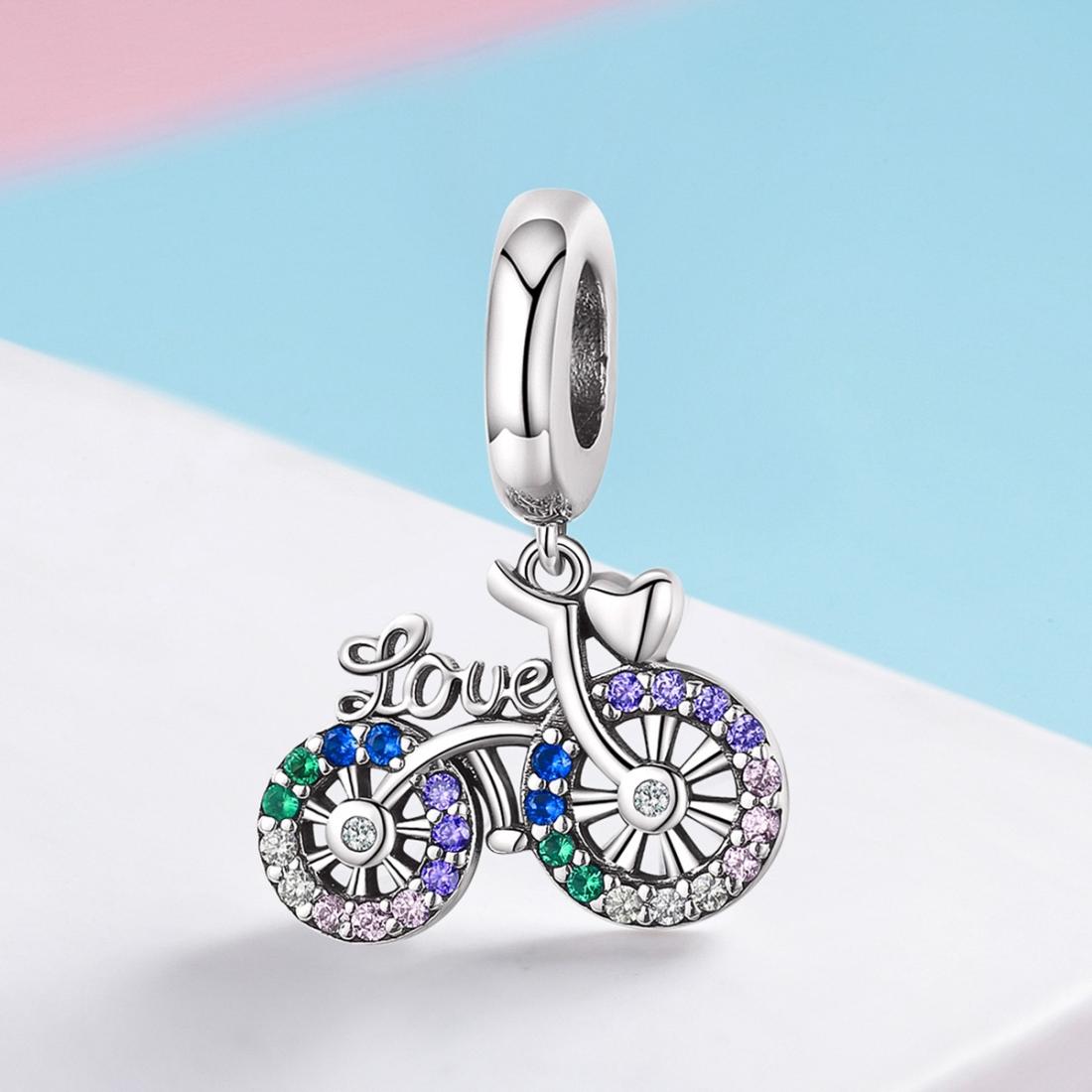 925 Sterling Silver Bicycle Pendant With Zircon Beads For Diy Bracelets Style - Pendant 3