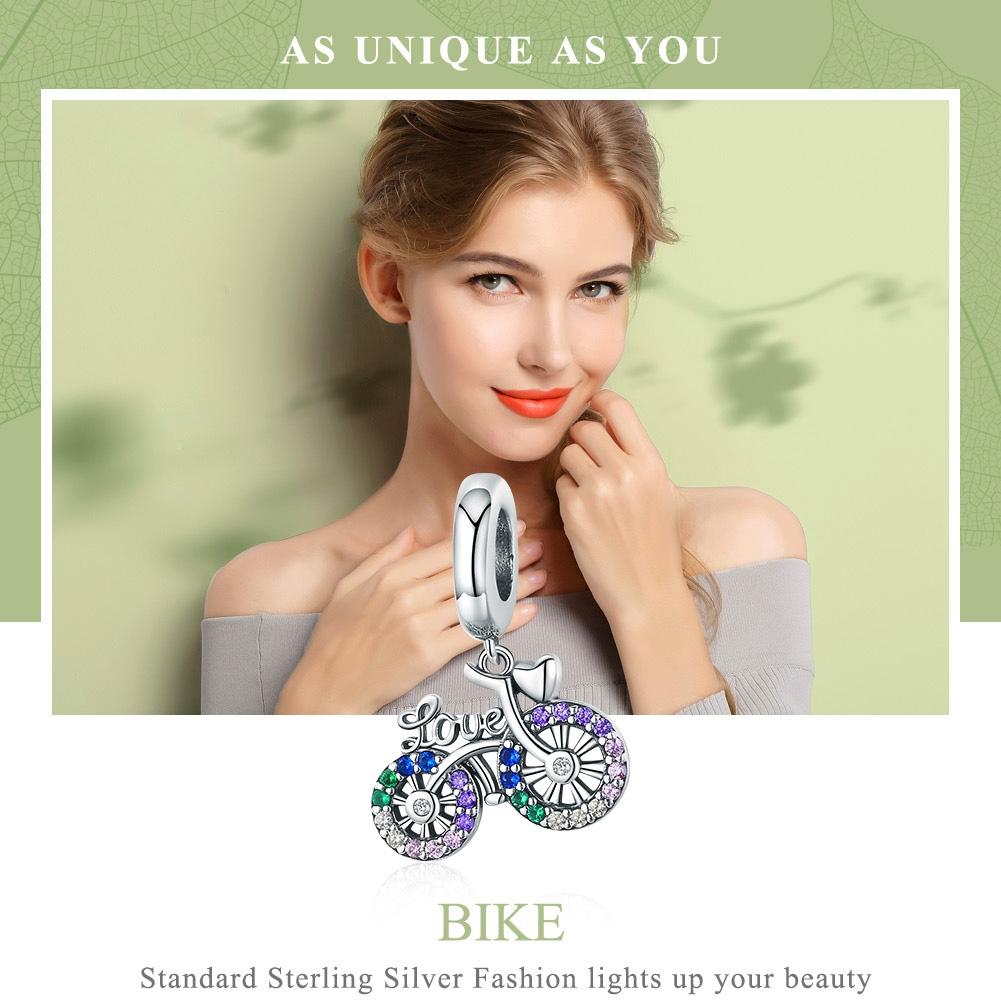 925 Sterling Silver Bicycle Pendant With Zircon Beads For Diy Bracelets Style - Pendant 4