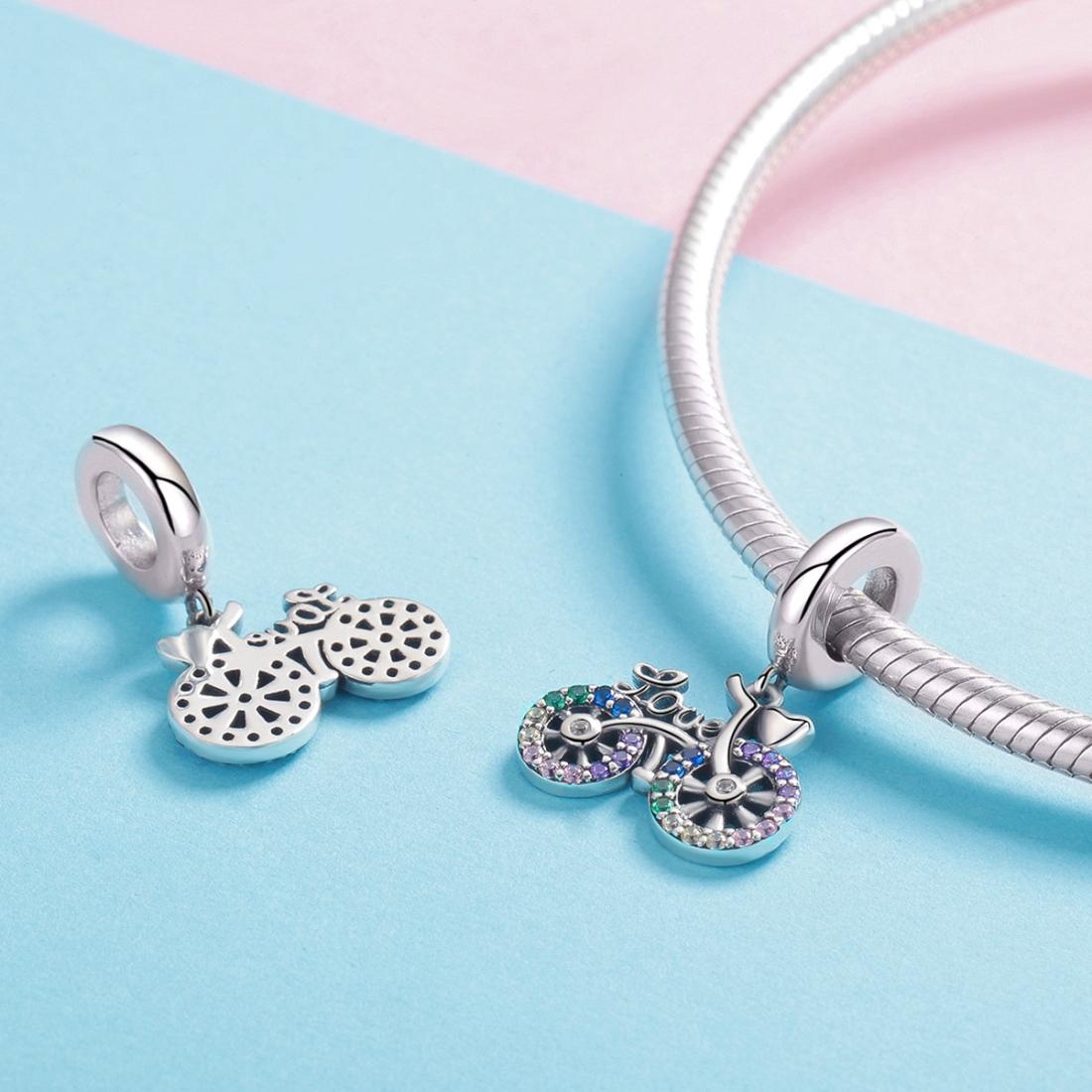 925 Sterling Silver Bicycle Pendant With Zircon Beads For Diy Bracelets Style - Pendant 5