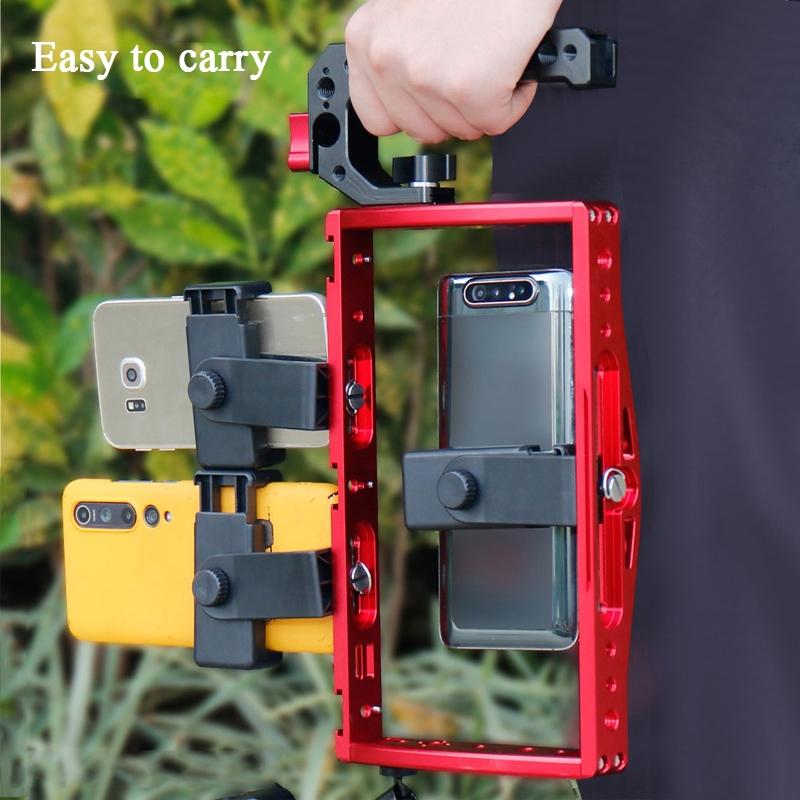 Diving Dual Handheld Grip Bracket Stabilizer Extension Phone Clamp Camera Rig Cage Underwater Case For Gopro Hero9 /8 /7 - Red 6