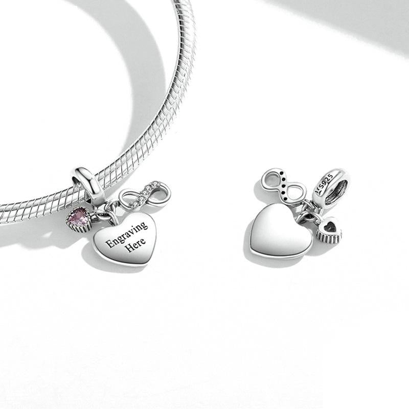 925 Sterling Silver Endless Heart Zircon Bracelet Pendant 4