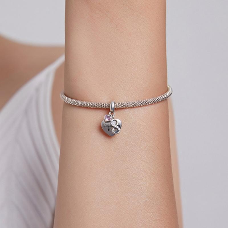 925 Sterling Silver Endless Heart Zircon Bracelet Pendant 6