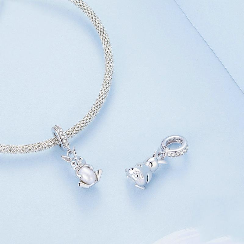 925 Sterling Silver Platinum Rabbit Pearl Bracelet 3