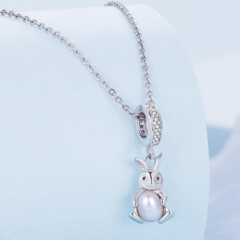 925 Sterling Silver Platinum Rabbit Pearl Bracelet 4