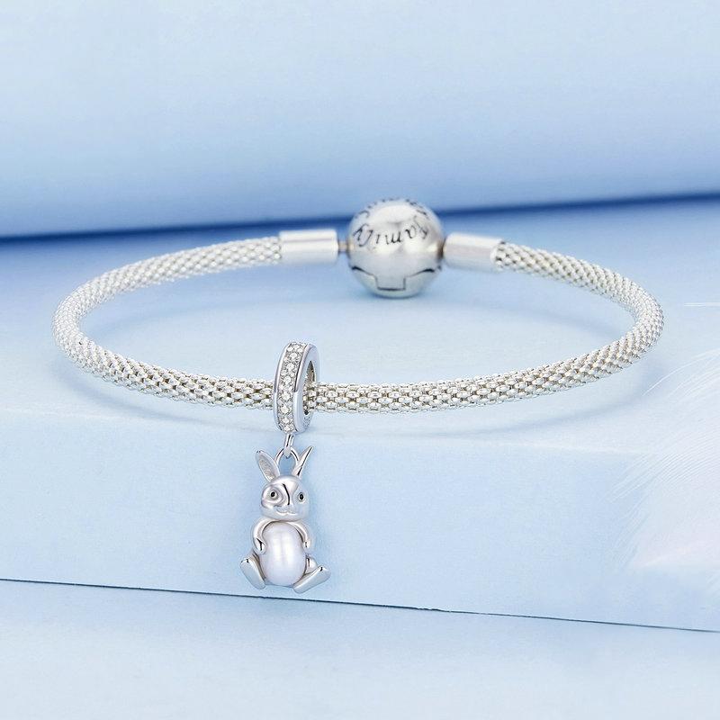 925 Sterling Silver Platinum Rabbit Pearl Bracelet 5