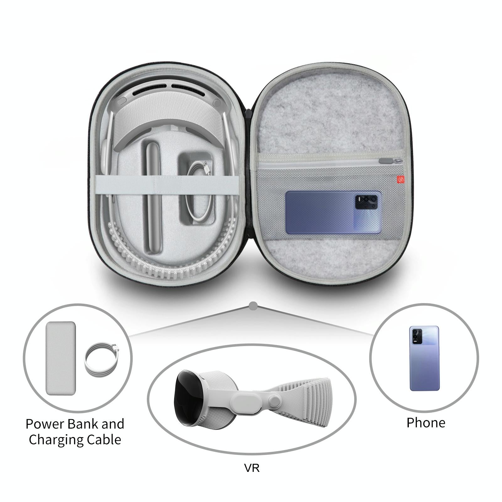 Portable Vr Headset Storage Bag for Apple Vision Pro Glasses - Gray Felt - Gray Linen 4