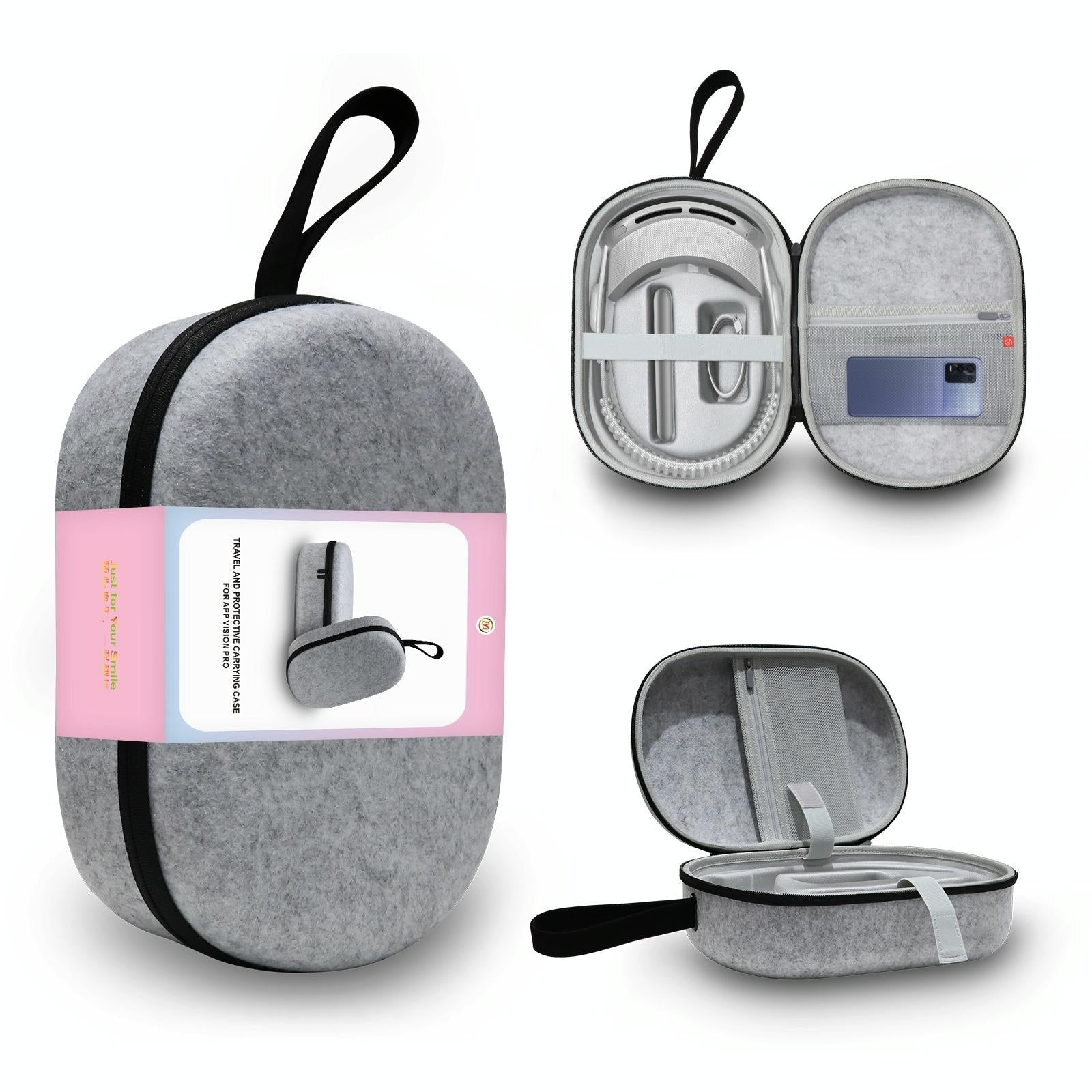 Portable Vr Headset Storage Bag for Apple Vision Pro Glasses - Gray Felt - Gray Linen 11