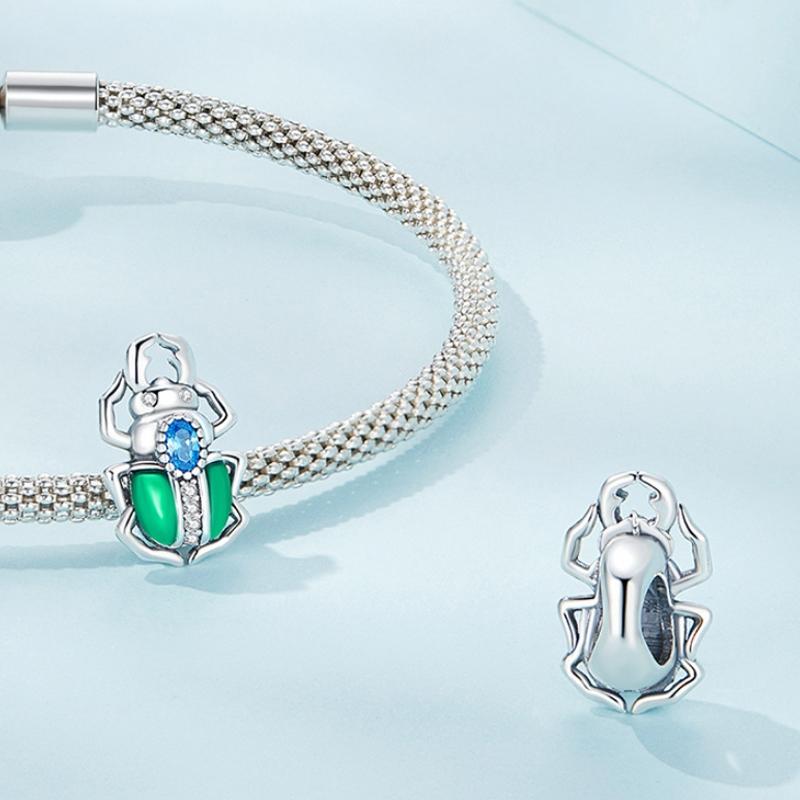 925 Sterling Silver Zircon Beetle Oil Drip Bracelet 4
