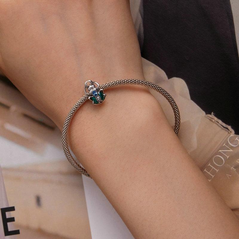 925 Sterling Silver Zircon Beetle Oil Drip Bracelet 6