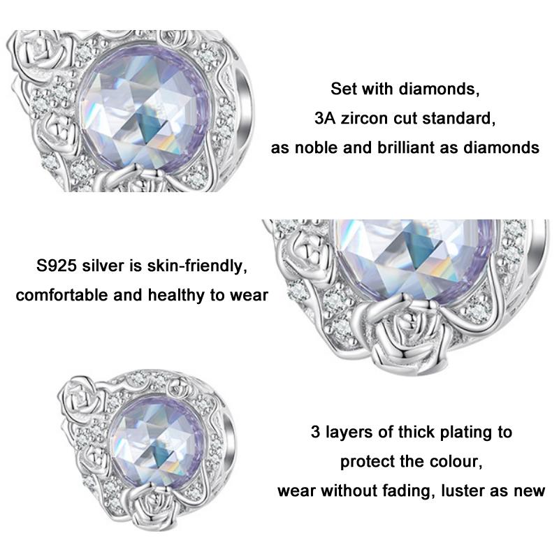 925 Sterling Silver Moon Rose Zirconia Beaded Bracelet 5