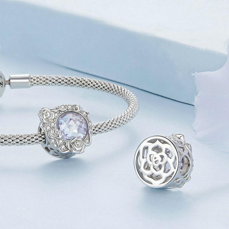 925 Sterling Silver Moon Rose Zirconia Beaded Bracelet 6