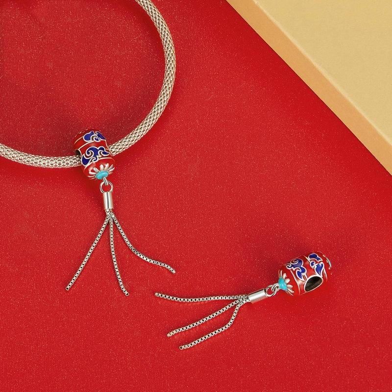 925 Sterling Silver Red Lantern Bracelet With Auspicious Clouds Bead 3