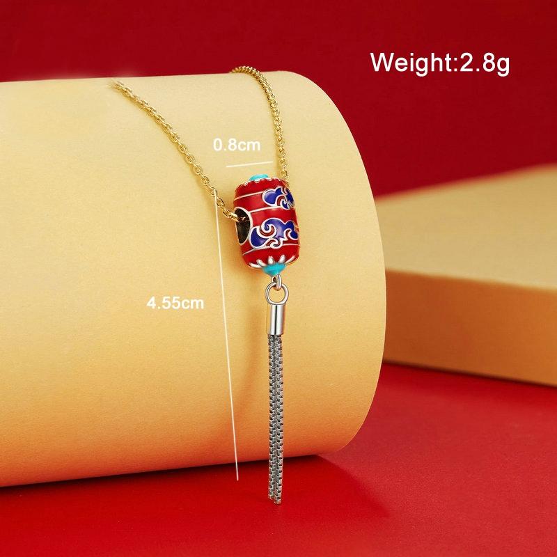 925 Sterling Silver Red Lantern Bracelet With Auspicious Clouds Bead 4