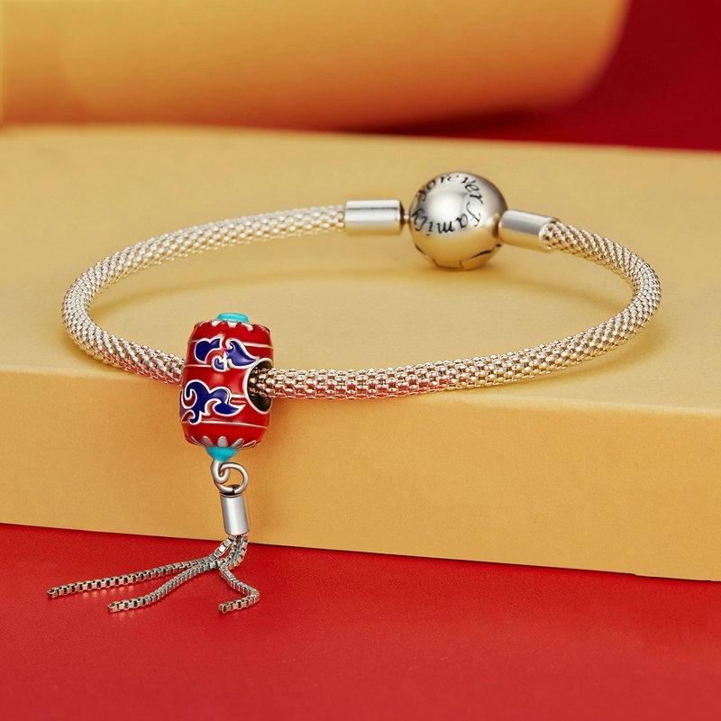 925 Sterling Silver Red Lantern Bracelet With Auspicious Clouds Bead 6