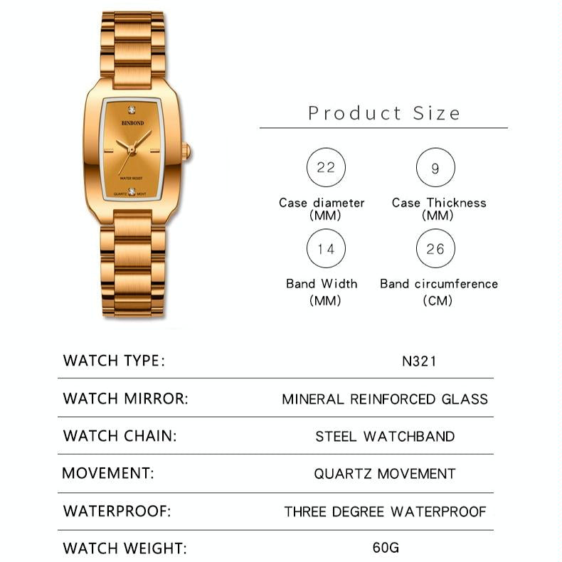 Waterproof Square Metal Quartz Watch - 30m 4