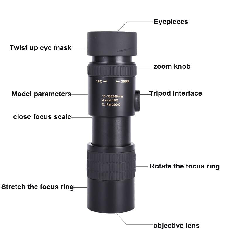 High Definition Monocular Telescope - 10-300X40 Bak4 Prism 6