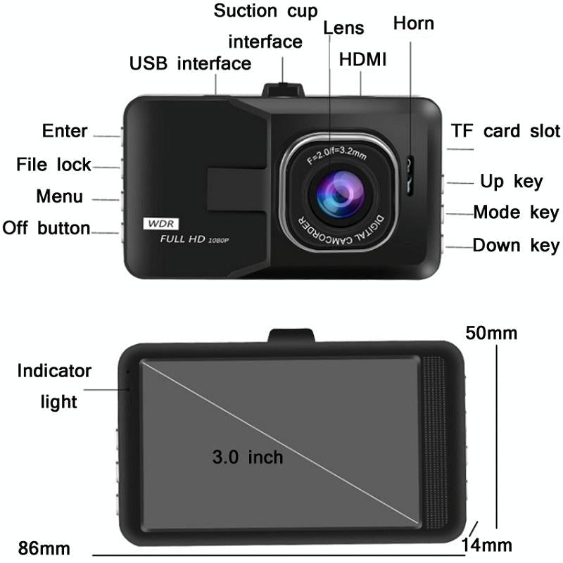 1080p Hd 3.0 Wide-angle Driving Recorder with Reversing Image - Compact Size 4