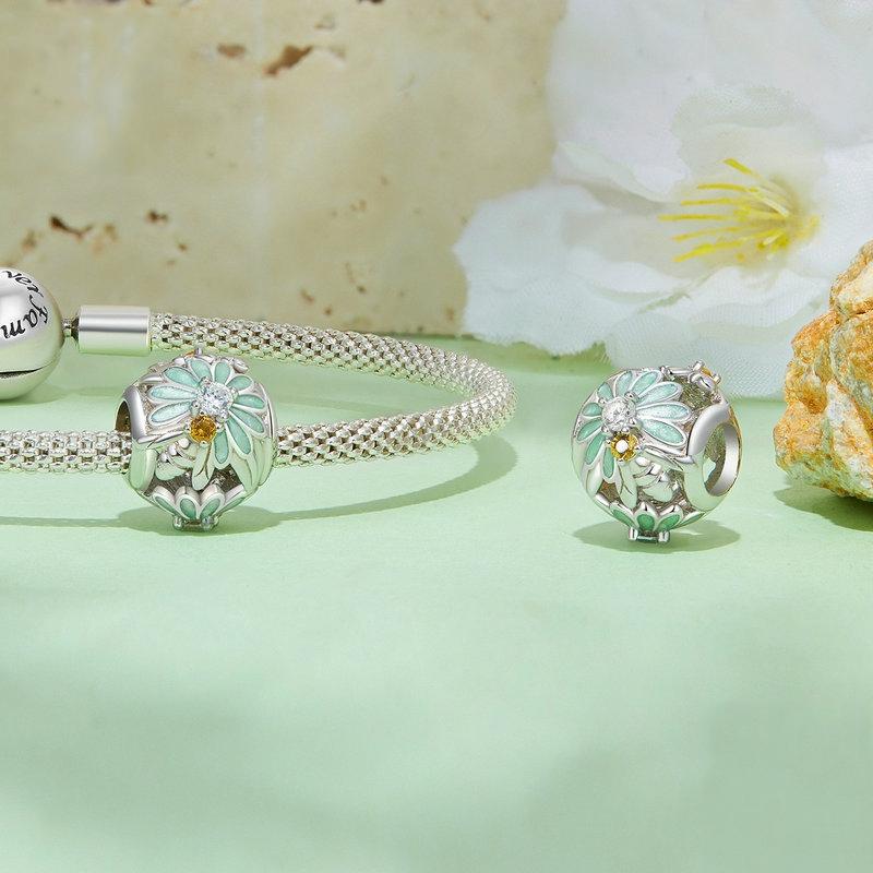 925 Sterling Silver Green Gradient Daisy Bee Bracelet 7