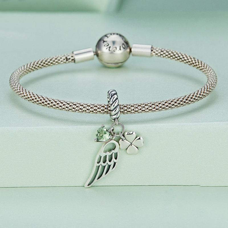 925 Sterling Silver Zircon Clover Bracelet With Hollow Wings 5