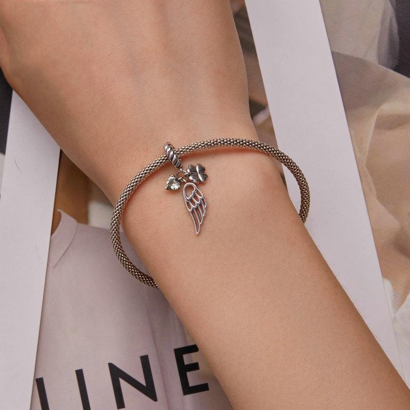 925 Sterling Silver Zircon Clover Bracelet With Hollow Wings 6