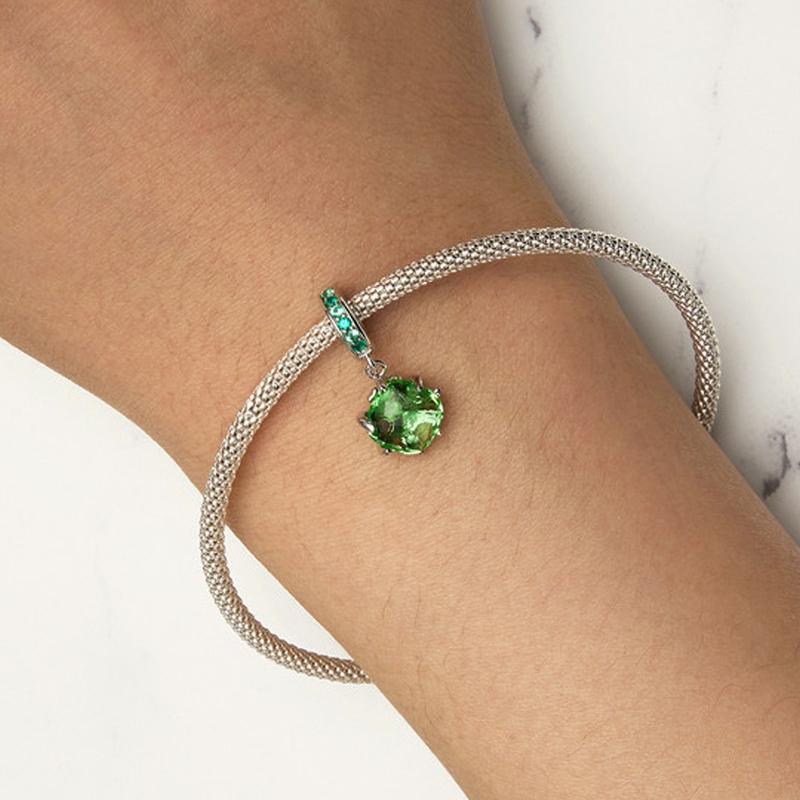 925 Sterling Silver Green Tree Life Pendant Bracelet 7