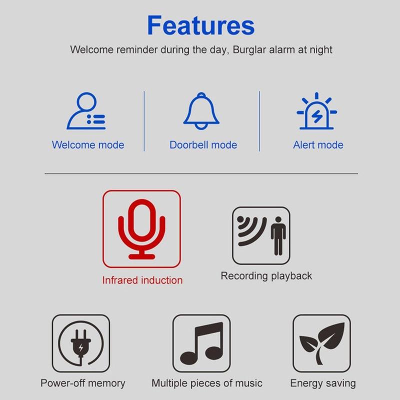 Smart Infrared Sensor Doorbell With Recordable Voice Prompt And Loudspeaker 4