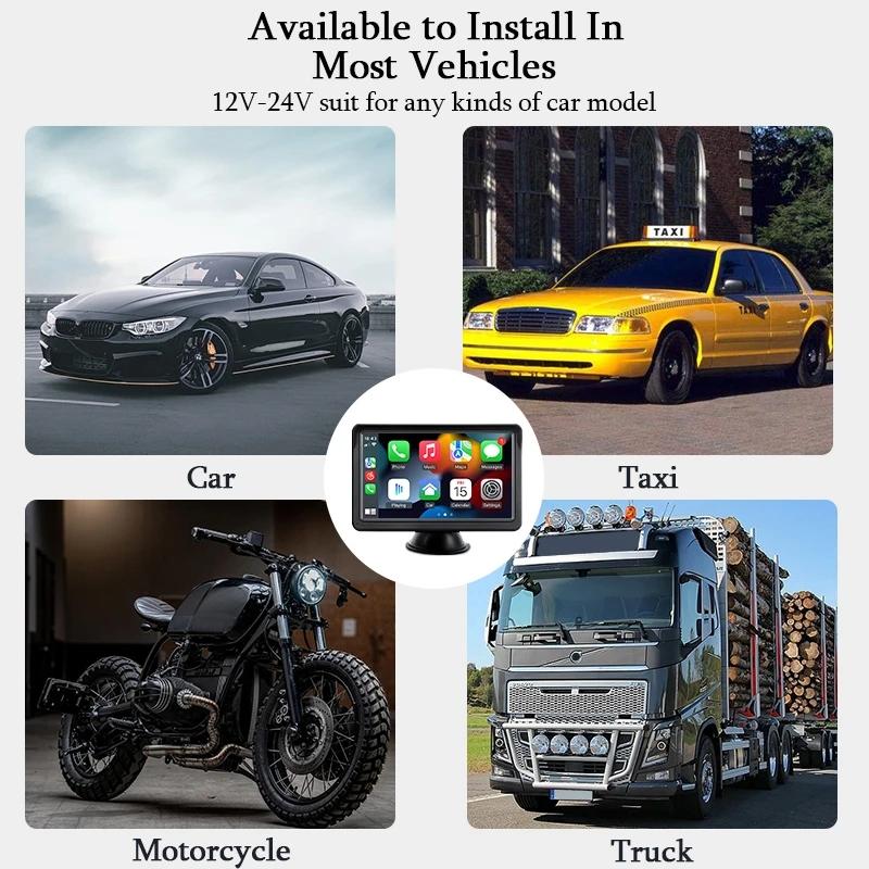 7 Inch Bluetooth 5.0 Carplay Monitor - Portable Compatible With Most Vehicles - Display 5