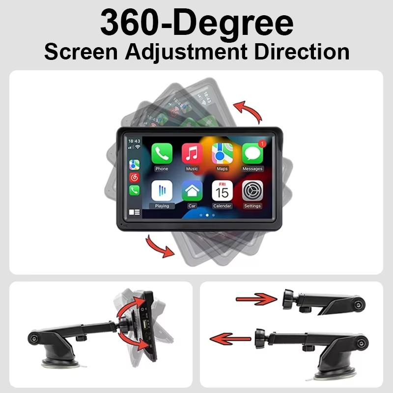 7 Inch Bluetooth 5.0 Carplay Monitor - Portable Compatible With Most Vehicles - Display 7