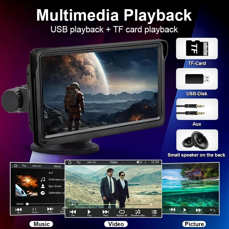 7 Inch Bluetooth 5.0 Carplay Monitor - Portable Compatible With Most Vehicles - Display 10