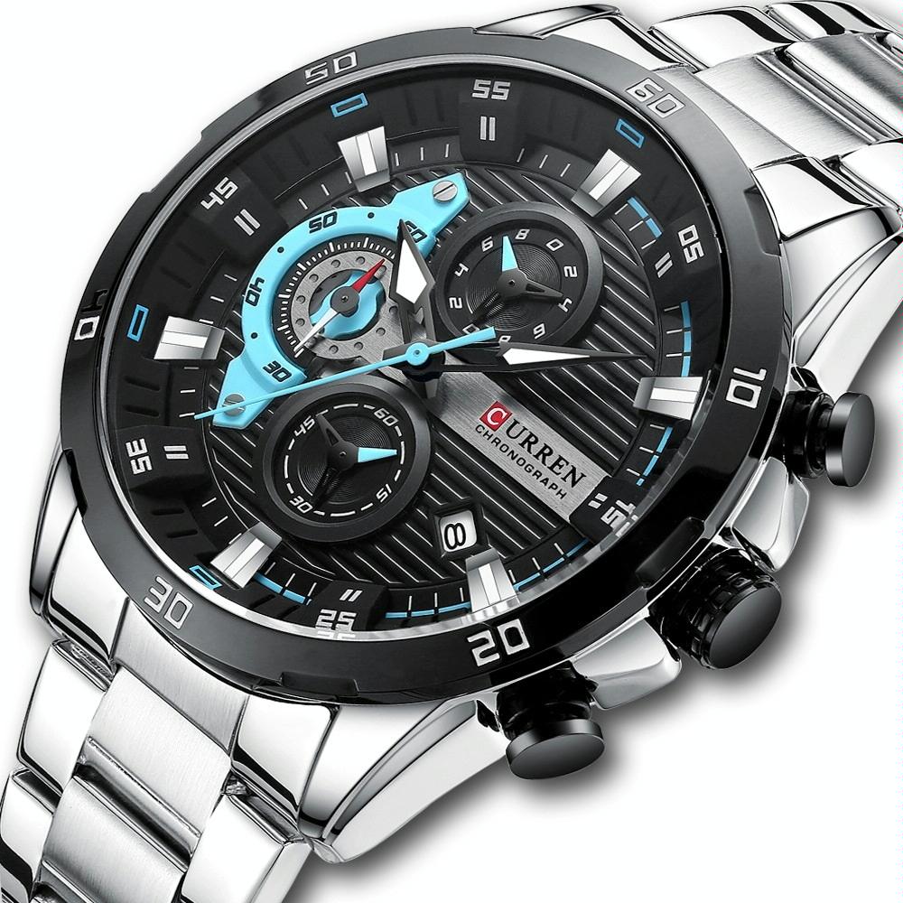 Six-hand Business Quartz Watch with Steel Strap - Calendar - Rose Shell Blue 15
