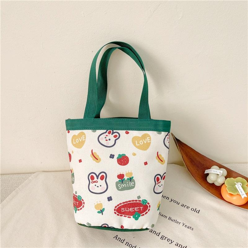 Cartoon Graffiti Bento Bag - Cute Canvas Handbag - Model 1 Green