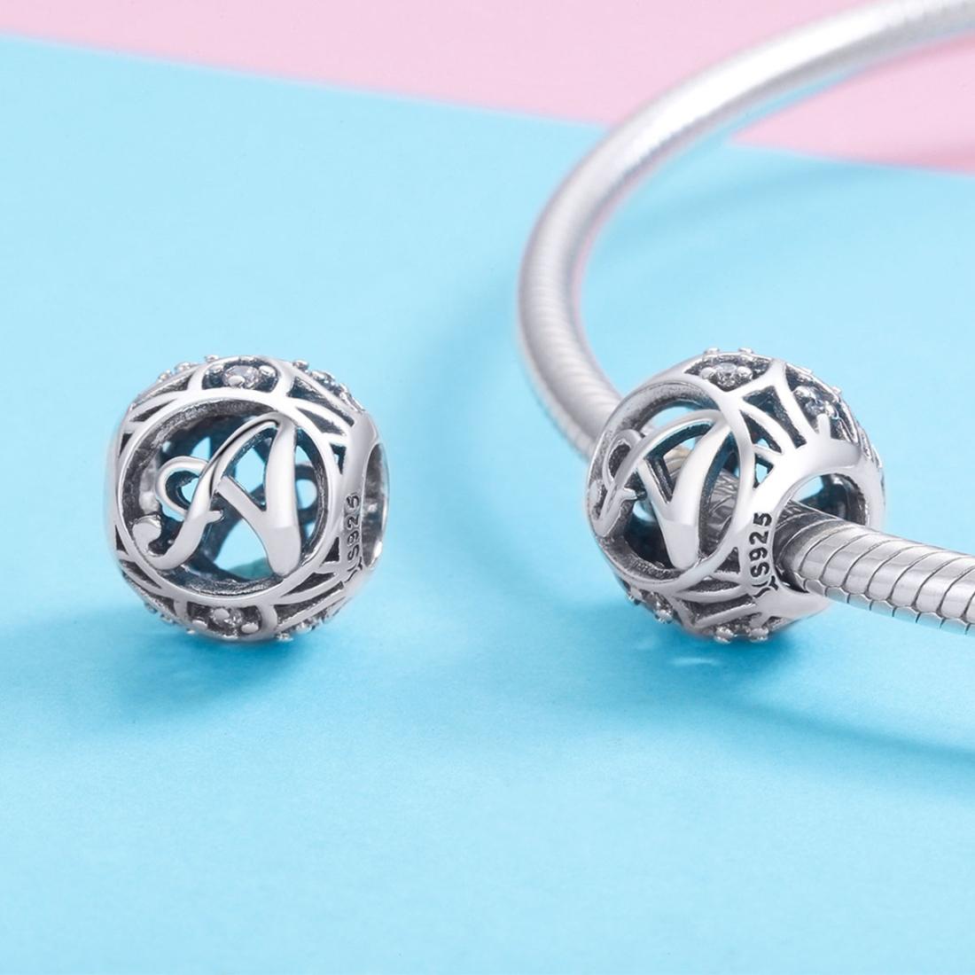 925 Sterling Silver 26 English Letter Beads For Diy Bracelets & Necklaces Style - A 5