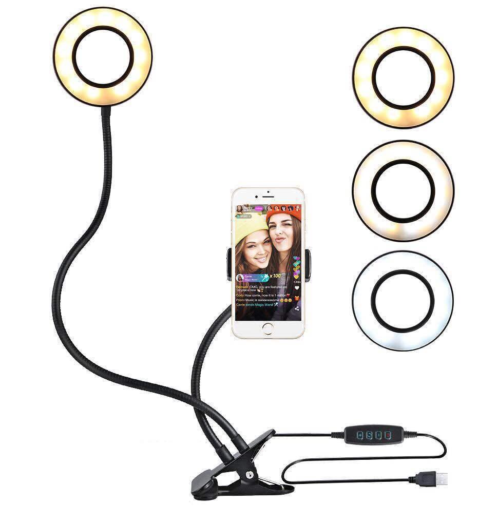 360 Degree Flexible Selfie Ring Light with Phone Holder for Live Streaming - 4 Inch 10