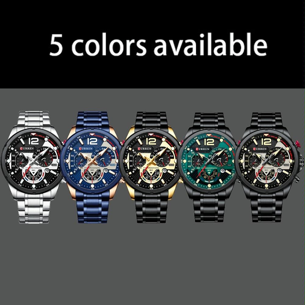 Men Quartz Watch with Six-hand Steel Strap and Calendar - Rose Shell Blue 3