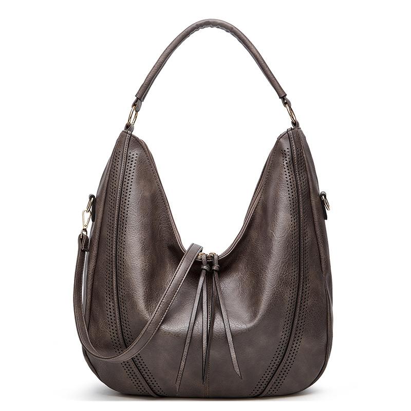 Large Capacity Pu Leather Tote Bag Black - Light Gray 13