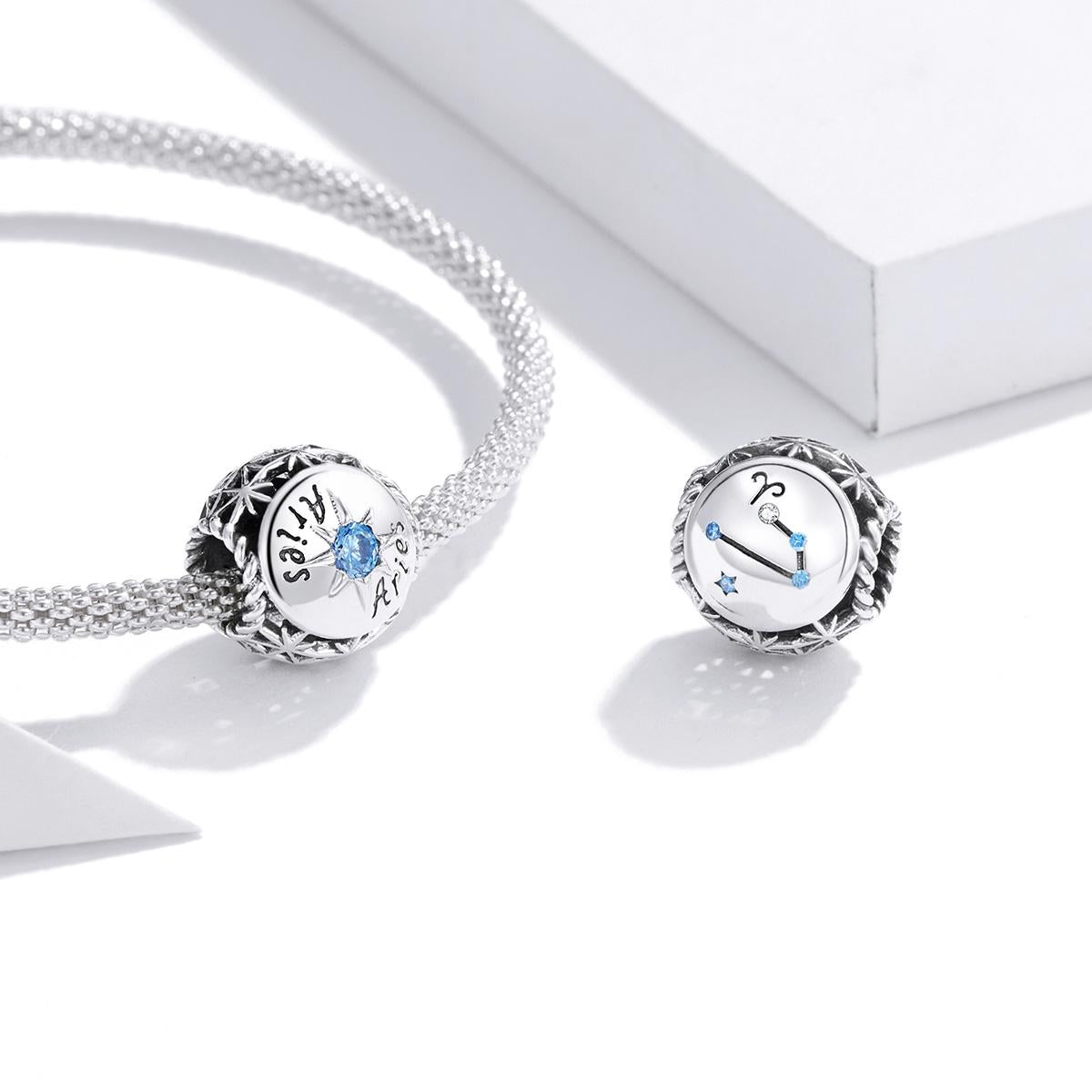 925 Sterling Silver Zodiac Zircon Bead Bracelet / Necklace Set Aries Style - Aries 5