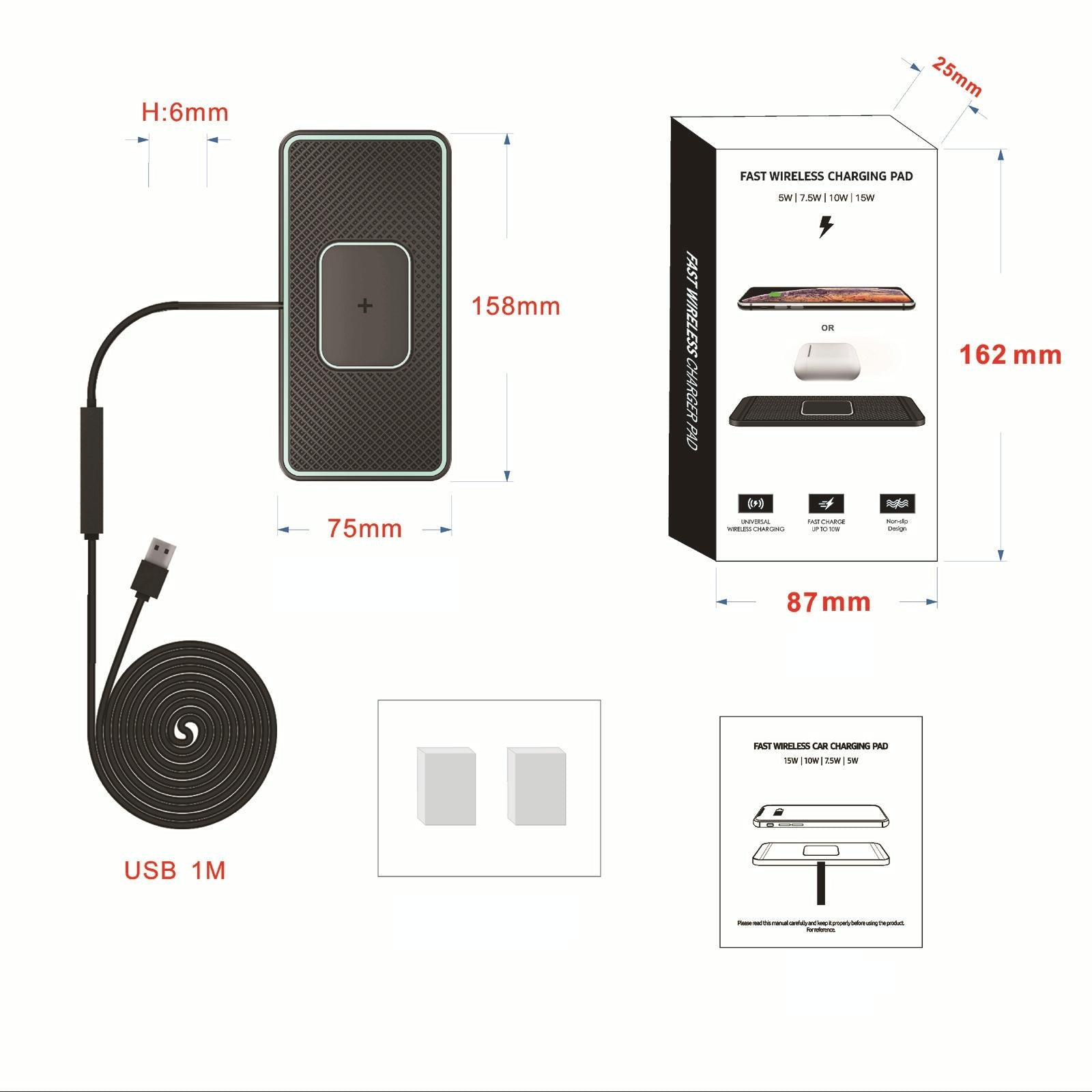 Wireless Car Charger with Anti-slip Pad for Airpods / Iphone - 15w 4