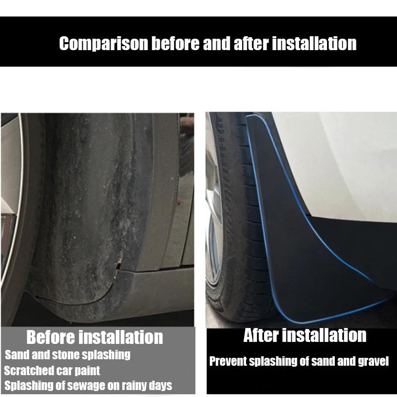For Tesla Model Y Car Punch-Free Front And Rear Wheel Soft Rubber Fender Guard - Carbon Fiber - Matte Black 5