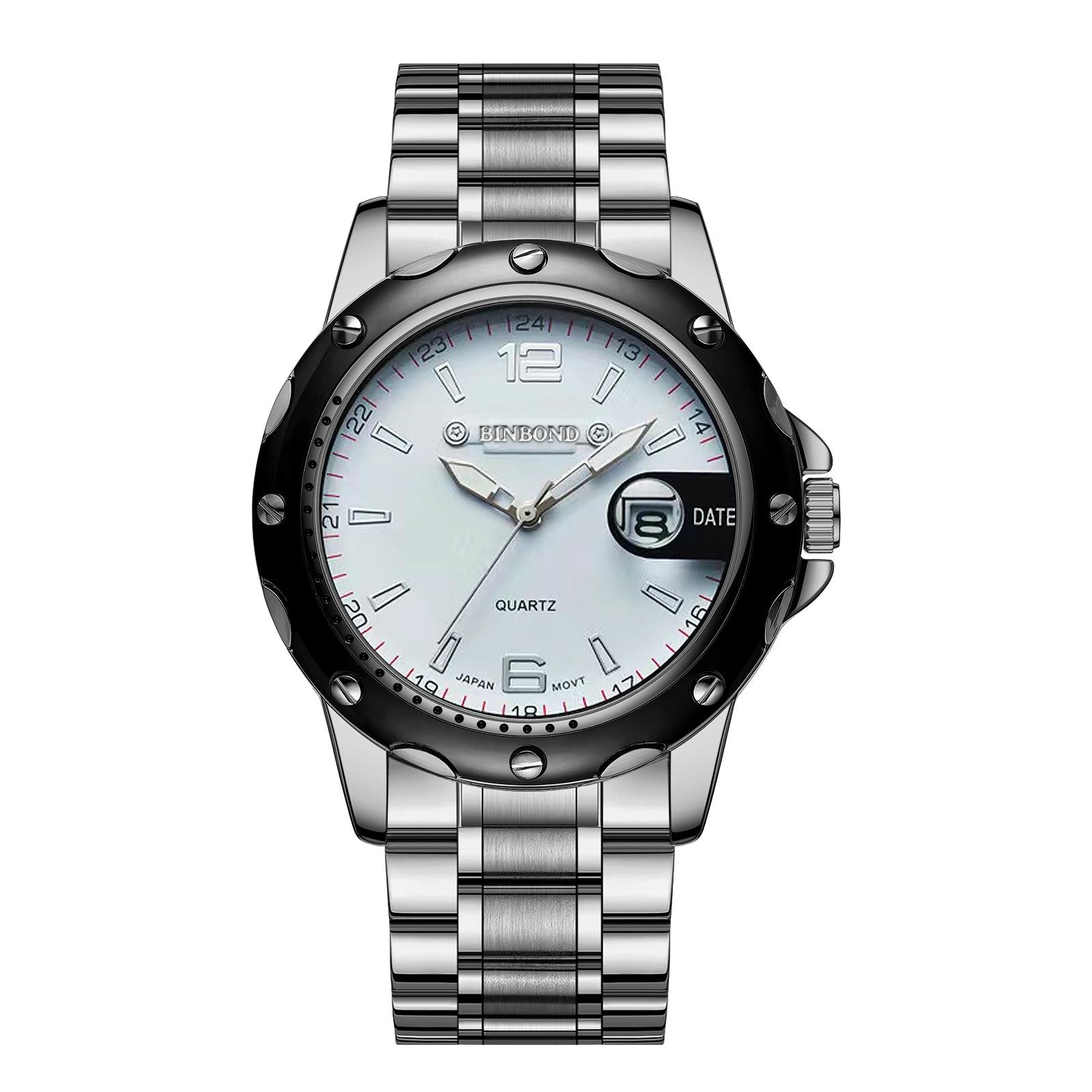 Waterproof Luminous Quartz Watch for Outdoor - White Steel-White 10