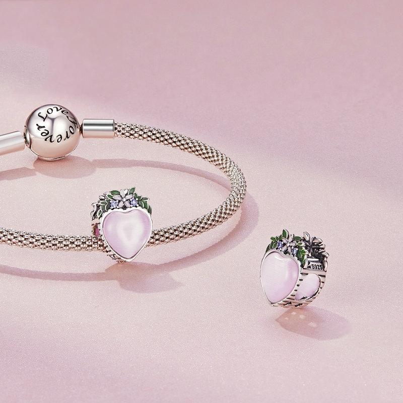 925 Sterling Silver Heart Flower Bracelet 4