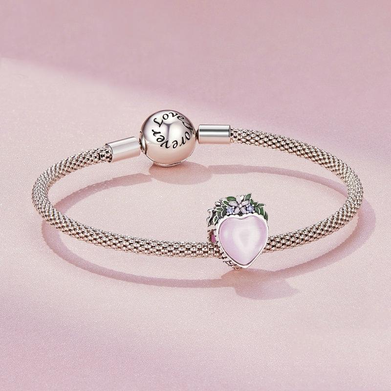 925 Sterling Silver Heart Flower Bracelet 5
