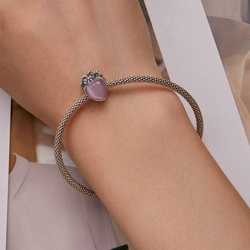 925 Sterling Silver Heart Flower Bracelet 6