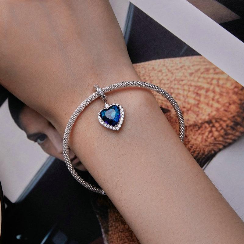 925 Sterling Silver Ocean Heart Zircon Bracelet Bsc775 6