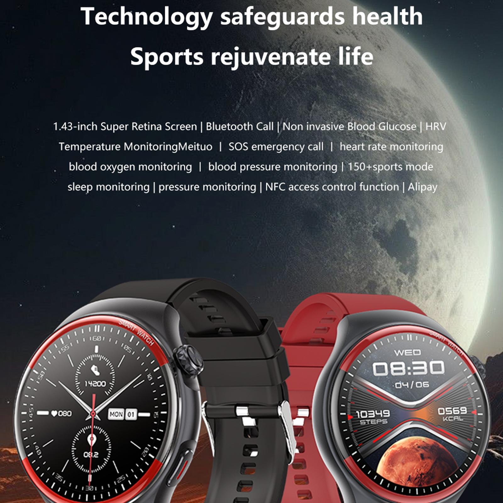 Smart Round Screen Watch With Bt Call And Health Tracking - Leather - Silicone Blue 5