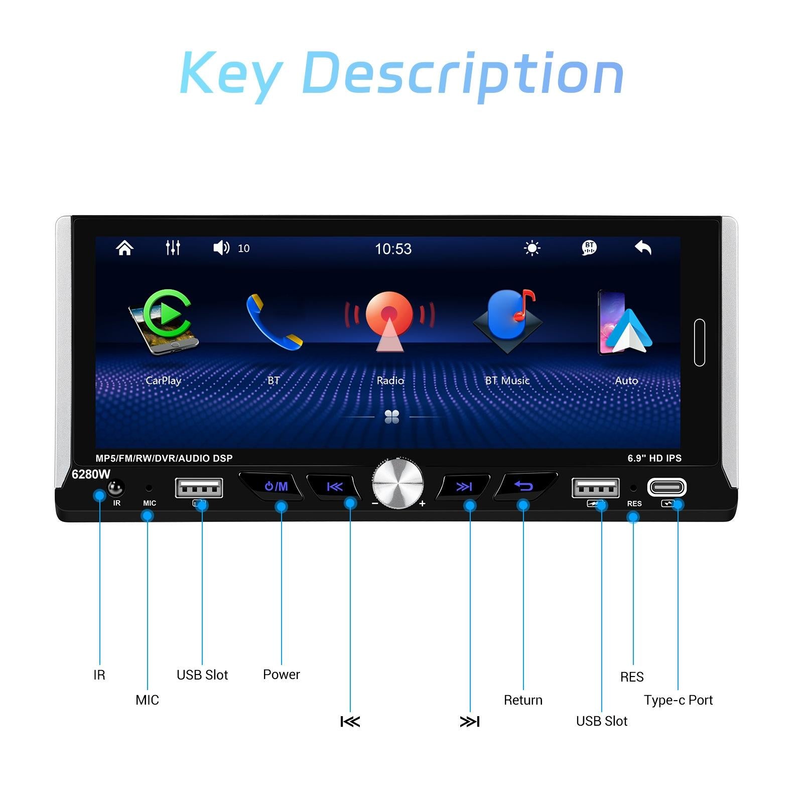 6.9 Inch Car Mp5 Player With Carplay Function & Backup Camera - Standard 6