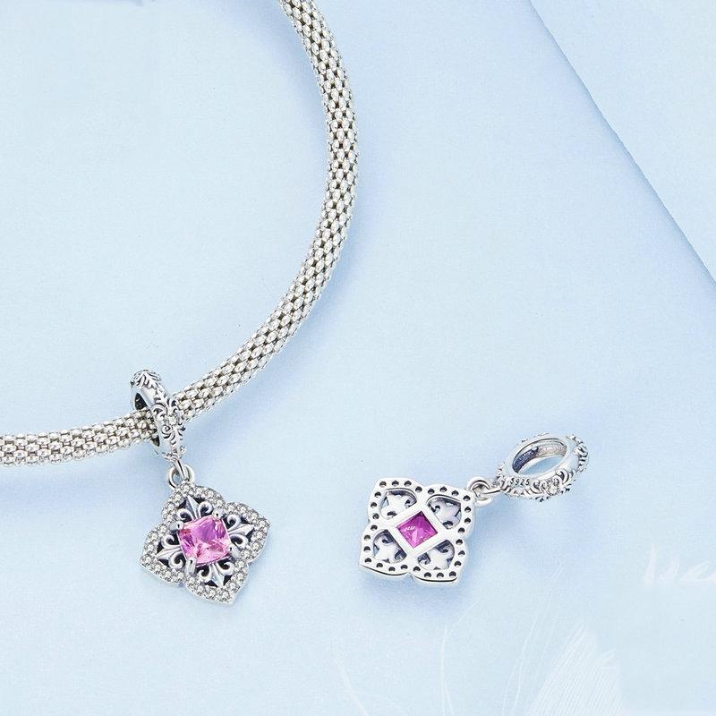 925 Sterling Silver Red Zircon Bracelet Pendant 3