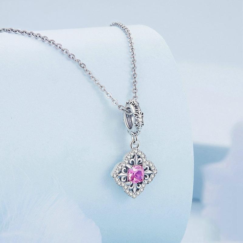925 Sterling Silver Red Zircon Bracelet Pendant 4